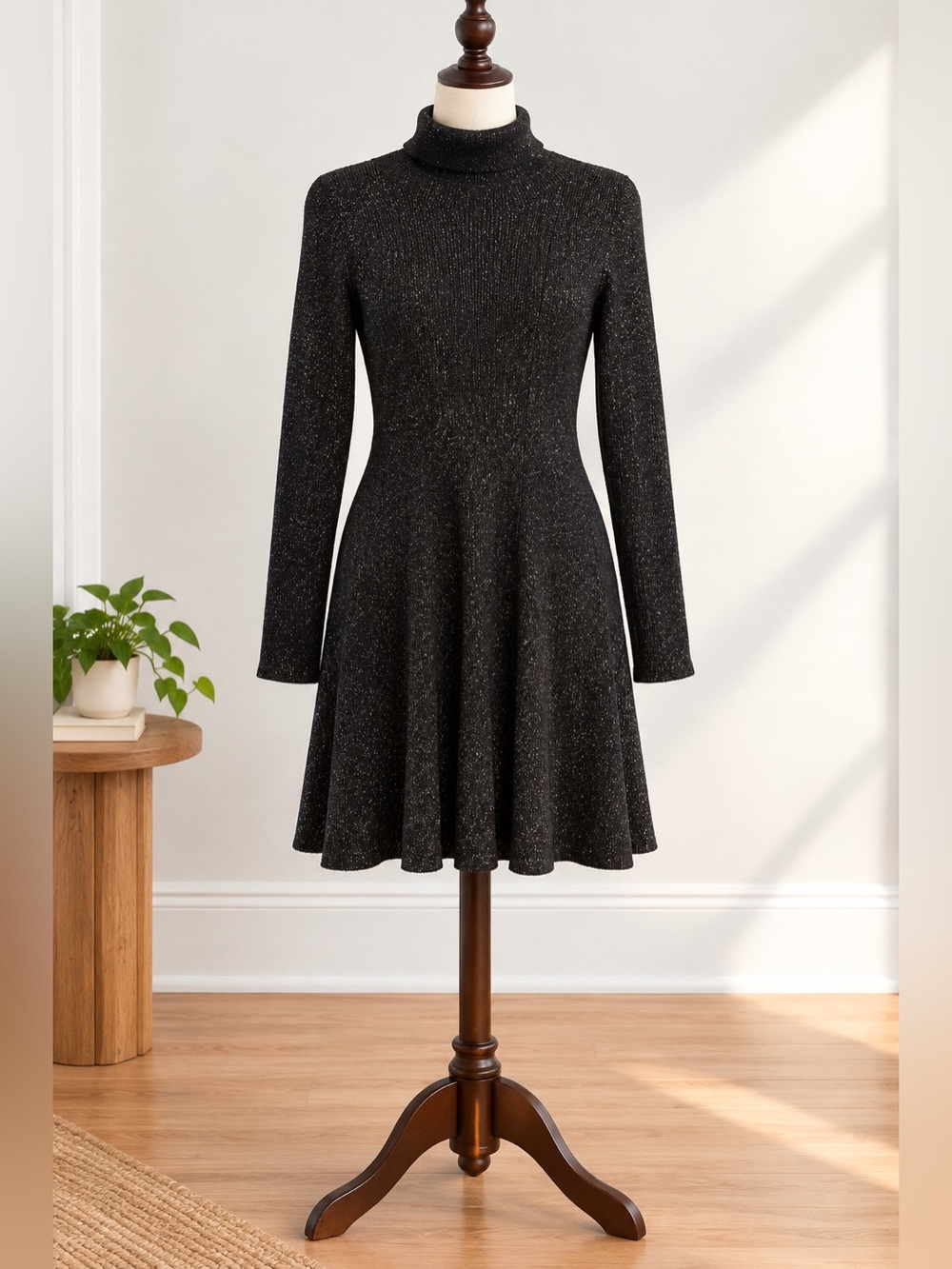 Calvin Klein Black Metallic Knit Fit & Flare Dress L Holiday Party Chic